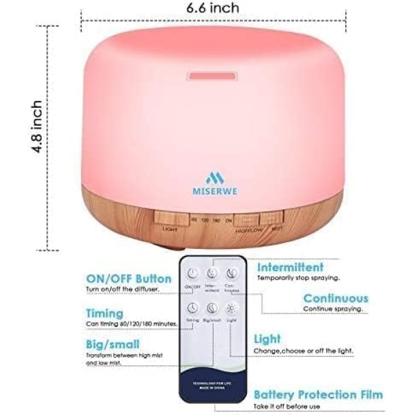 1000ML Wood Essential Oil Diffuser – Remote Control Aromatherapy Humidifier with Timer & LED - Image 2