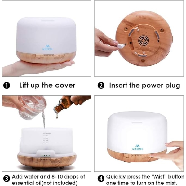 1000ML Wood Essential Oil Diffuser – Remote Control Aromatherapy Humidifier with Timer & LED - Image 4