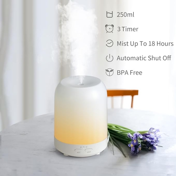 250ML Essential Oil Diffuser – Wood Ultrasonic Humidifier with LED Lights & Quiet Mist - Image 6