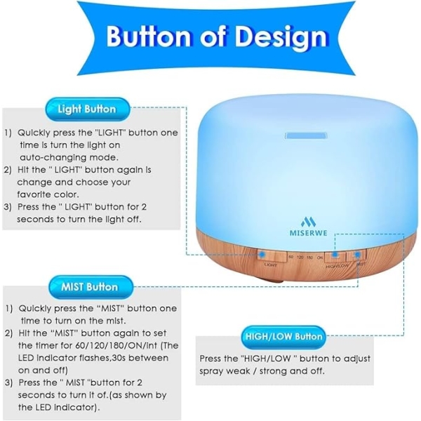 1000ML Wood Essential Oil Diffuser – Remote Control Aromatherapy Humidifier with Timer & LED - Image 3